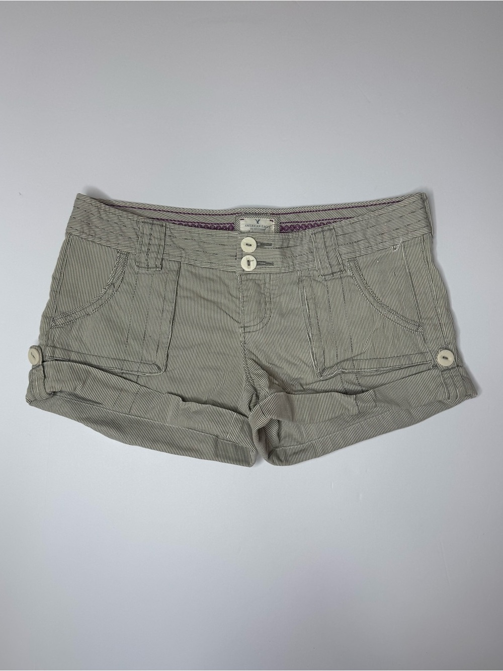 Y2K American Eagle Outfitters Striped Shorts Size 4 Cuffed Low Rise Shorts